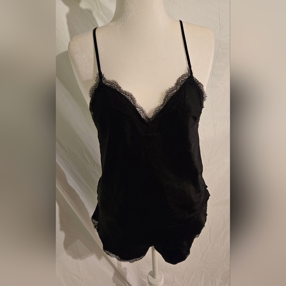 Victoria's Secret Black Lace-Trim Camisole And Shorts.